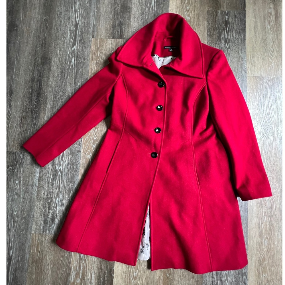 Preston & York Pea Coat Women 14 Red Wool Blend Large Collar Fit & Flare Jacket